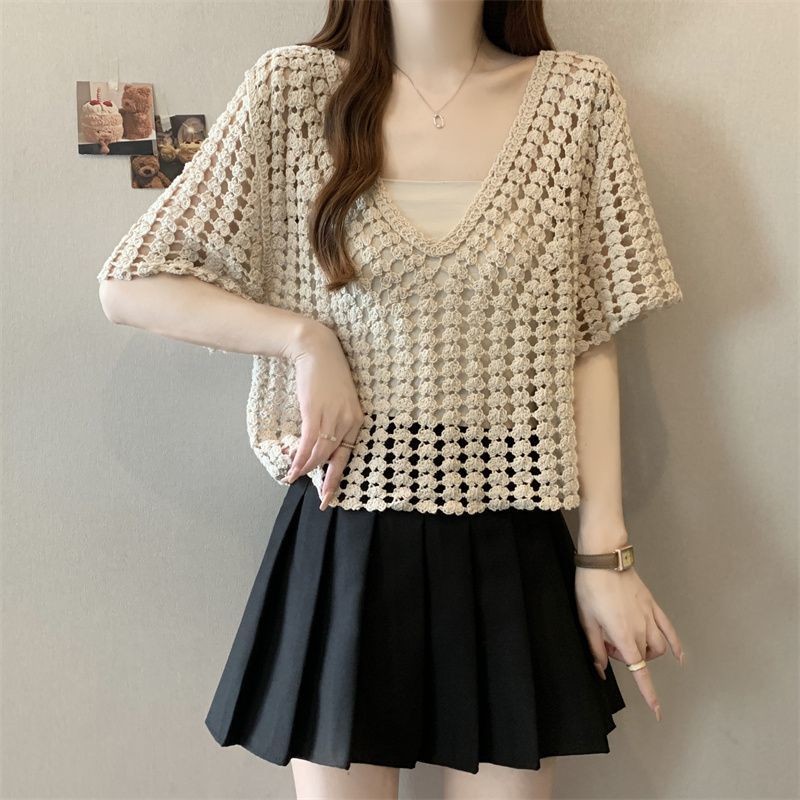 JK Bohemian Style Hollow Out Short Sleeve Knit Top New Womens Cover-Up