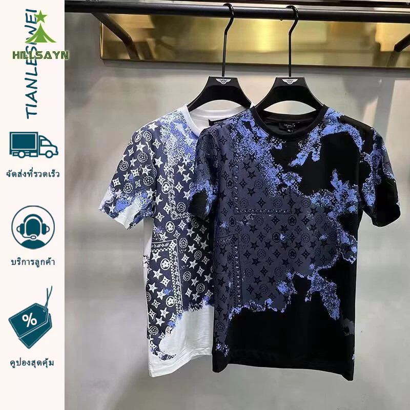 HillsayN เสื้อยืดแขนสั้นผู้ชาย Slim Round Neck Top Casual Fashion Men 'S Clothing