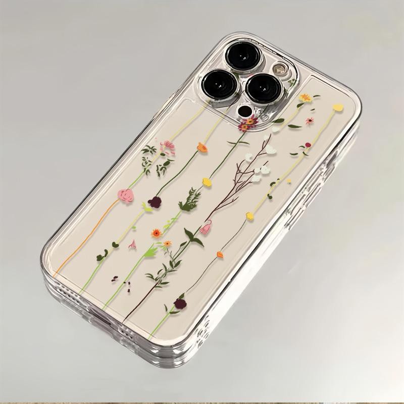 ดอกไม้หวายสําหรับ iPhone 16 15 14 11 Pro Max 12 13 Mini XS XR 7 8 Plus ฝาครอบกันกระแทกป้องกันหน้าจอปลอก