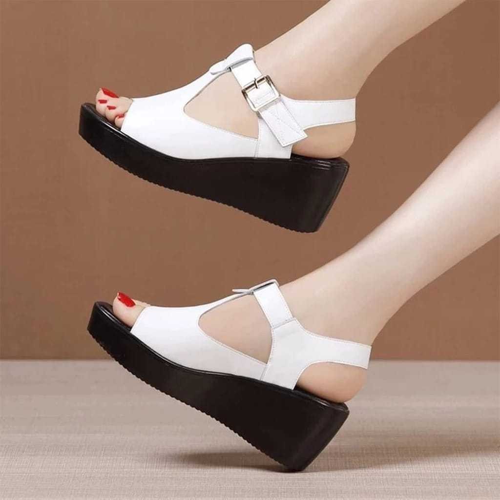 L1 NEW รองเท้าแตะส้นเตารีด monika02 ใหม่ล่าสุด สูง 7cm ไซส์ 36/40 รองเท้าแตะสุนทรียศาสตร์เรียบหรู