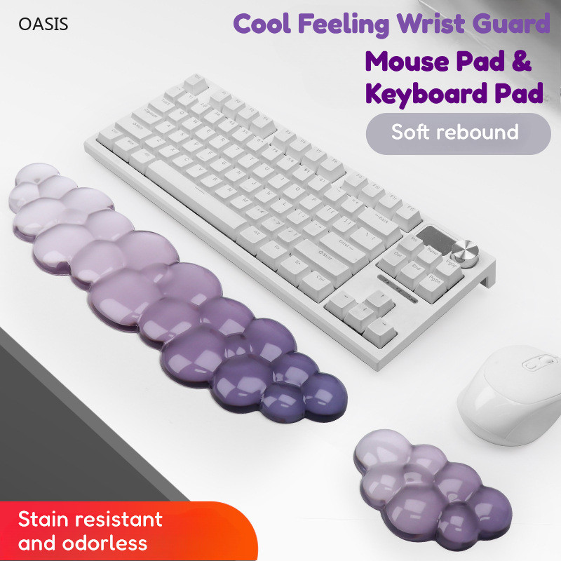 ที่พักข้อมือคีย์บอร์ดรูปเมฆแผ่นรองเมาส์ไล่โทนสีซิลิโคนใส