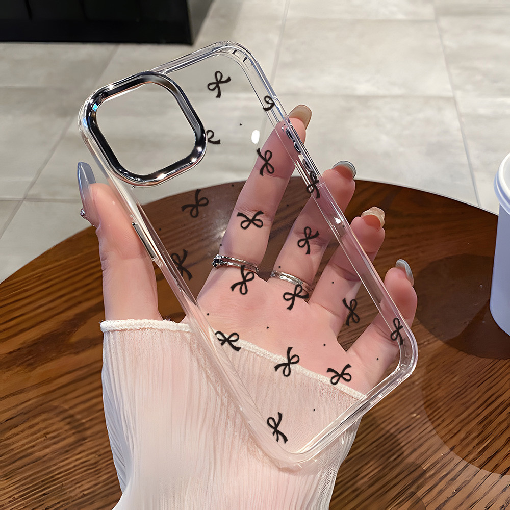 โบว์สีชมพู เคสโทรศัพท์กรอบโลหะใส For Samsung A06 A05 A16 A15 A12 A26 A36 A55 A56 A54 A52 A22 A73 S25 Ultra S24 S23 S22 - รูปที่ 3