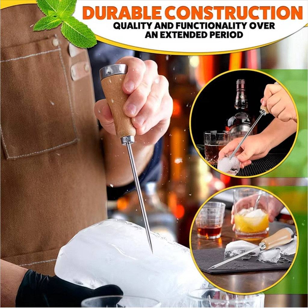 21 ซม.สแตนเลสสตีลเบรกเกอร์น้ําแข็งไม้ Handle Ice Pick Punch Crusher Icing Breaker เครื่องมือห้องครัว - รูปที่ 5