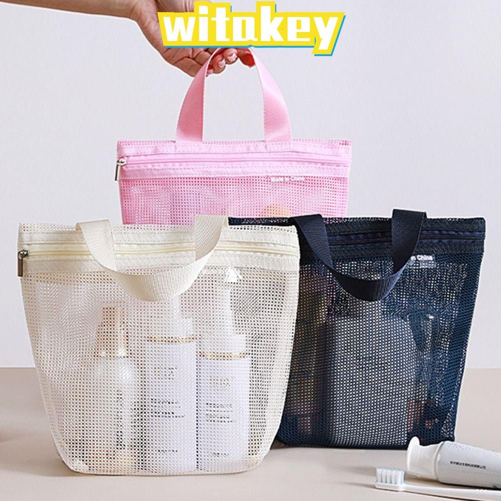 WITAKEY Storage Hadbag, กระเป๋าใส่แป้งตาข่ายแบบพกพาความจุขนาดใหญ่, กระเป๋าเก็บชุดชั้นใน Reuse แบบใส