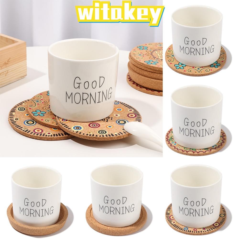 WITAKEY ที่รองแก้วไม้ก๊อก ที่รองแก้วชากันลื่น Placemats ที่วางแก้วในครัวเรือน แผ่นรองแก้วไม้