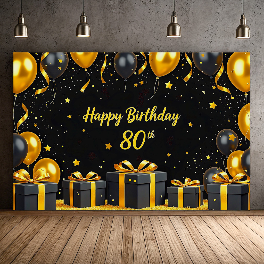 Happy 80th Birthday Party ฉากหลัง, Glitter สีดําทองบอลลูนพื้นหลังสําหรับผู้หญิง Man Fabulous 80 Bday