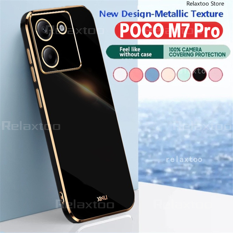 PocoM7 Pro 5Gปลอกชุบสี่เหลี่ยมสําหรับXiaomi PocoM7 POCO M7 Pro M7Pro PocoM7Pro 5Gแฟชั่นซิลิโคนอ่อนนุ่มคู่เคสโทรศัพท์กันกระแทกป้องกันกลับปลอกปก