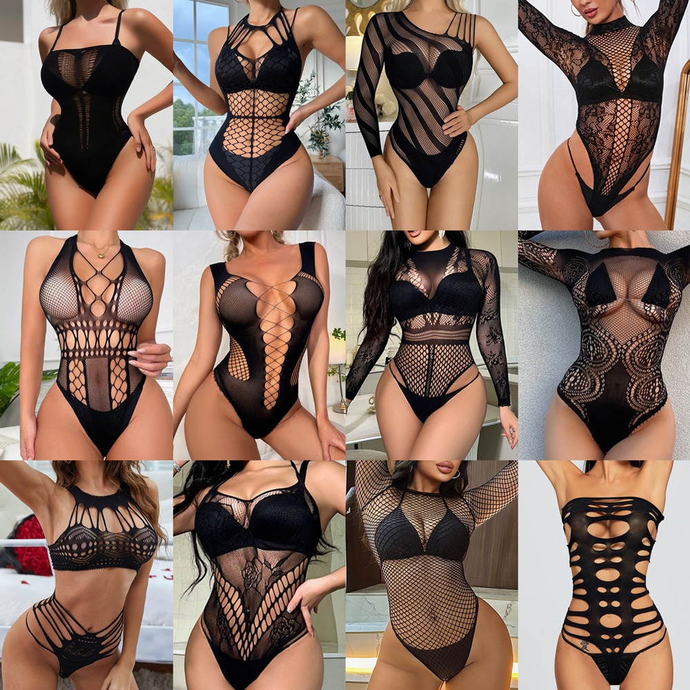 Hot Fishnet บอดี้สูทไนท์คลับผู้หญิง Sexiest Body ชุดเสื้อผ้าเซ็กซี่ดูผ่าน Jumpsuit เครื่องแต่งกายเร้าอารมณ์ตาข่ายชุดชั้นใน