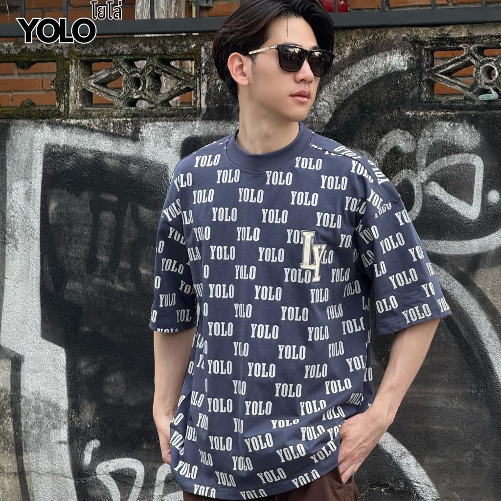 YOLO เสื้อยืด OVERSIZE เสื้อยืด คอกลม แขนสั้น พิมพ์ลายทางลำลอง เนื้อผ้าดี ใส่สบาย Y2642 - รูปที่ 2