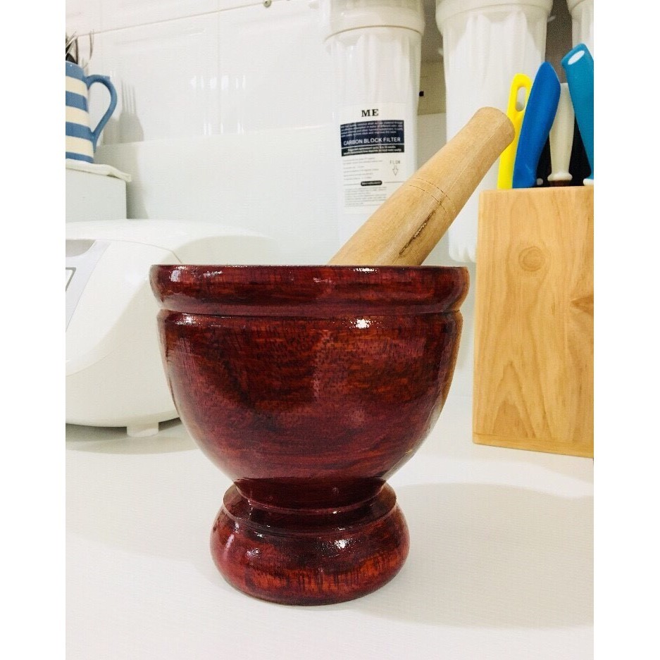 Titanium ครกไม้แดง ครกไม้จามจุรี 8 นิ้ว พร้อมสาก