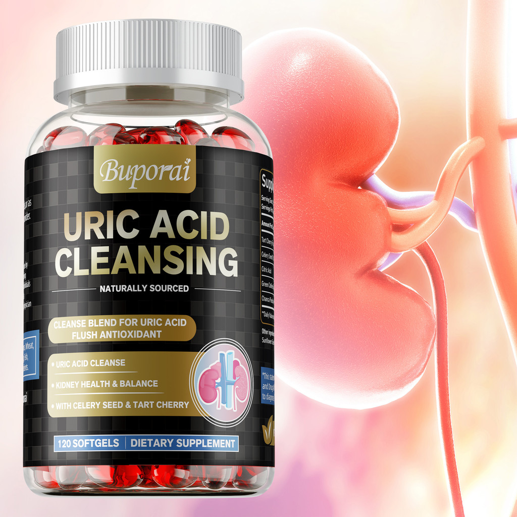 Uric Acid Support Softgels with Tart Cherry & Celery Seed Extract, สูตรทําความสะอาดสารต้านอนุมูลอิสระ, สุขภาพร่วมและไต