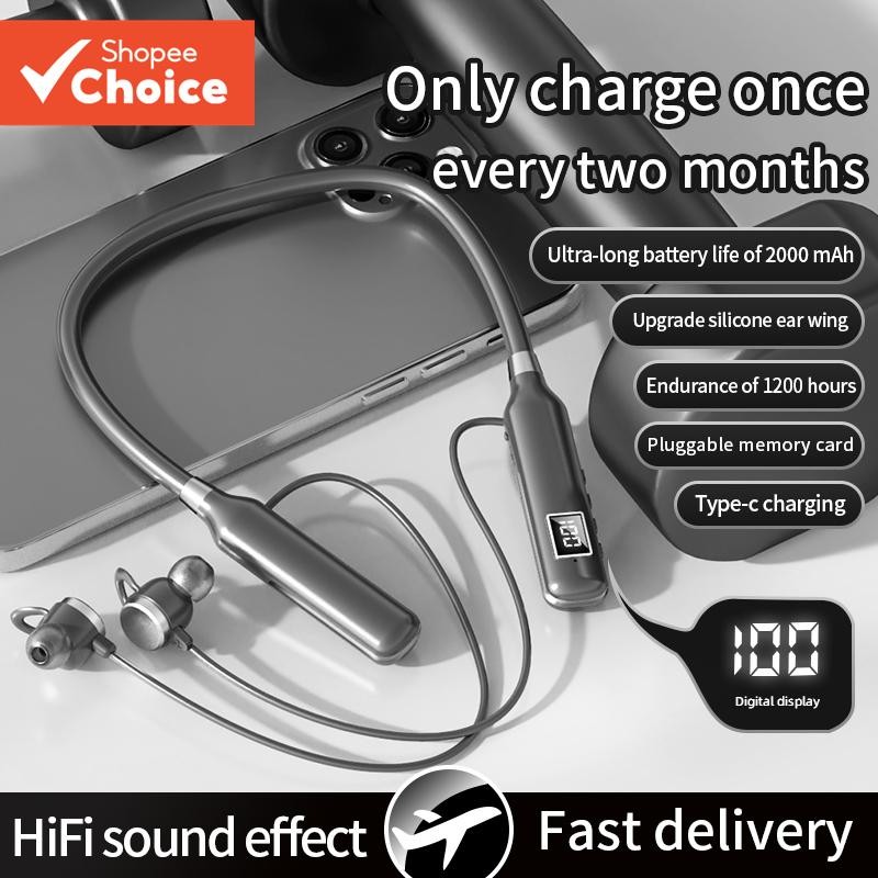 หูฟัง หูฟังบลูทูธไร้สาย TWS คอ-แขวน HiFi-Stereo ENC กันน้ํา Pluggable-Card Long-Playtime Stable HD โทรสําหรับสมาร์ทโฟนทั้งหมดเกม-กีฬา-วิ่งชุดหูฟัง