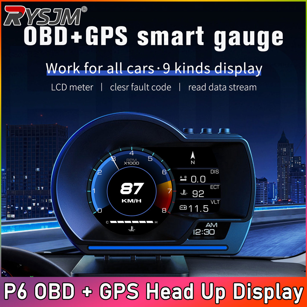 P6 OBD + GPS Dual System Head Up Display รถ HUD Gauge ดิจิตอล OBD2 Water & Oil Temp Meter รถ Speedom