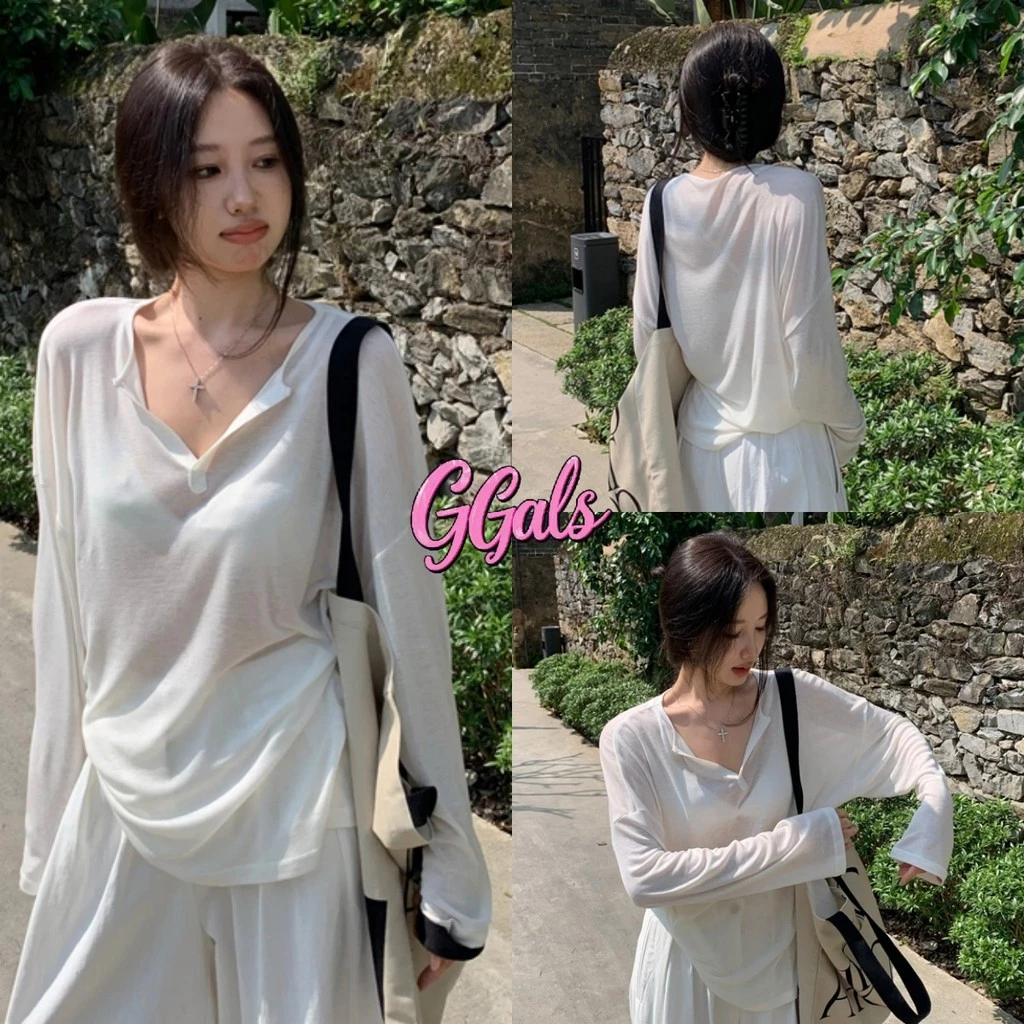 💐GGals💐เสื้อกันแดด ดีเทลซีทรู คอวี ทรงหลวม บางเบา ใส่ง่ายสบาย เสื้อแขนยาว สไตล์ลำลอง แฟชั่น เท่ๆ ใส่เที่ยว