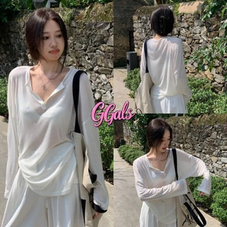 💐GGals💐เสื้อกันแดด ดีเทลซีทรู คอวี ทรงหลวม บางเบา ใส่ง่ายสบาย เสื้อแขนยาว สไตล์ลำลอง แฟชั่น เท่ๆ ใส่เที่ยว