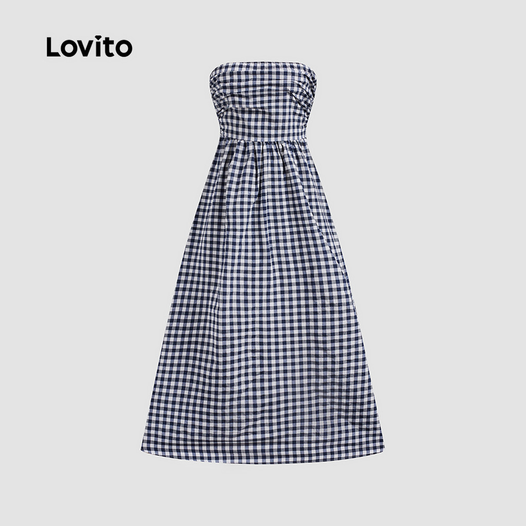 Lovito ชุดเดรสลําลองลายสก๊อตจีบสําหรับผู้หญิง L120LD1285