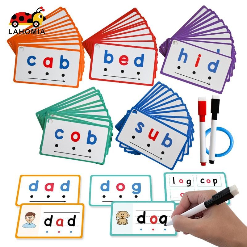 LAHOMIA CVC Words การ์ดการเรียนรู้การ์ดการศึกษาสําหรับเด็กของขวัญวันเกิดโฮมสคูล