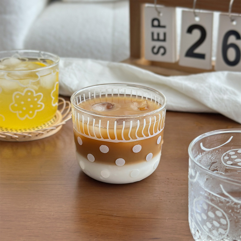 🍋260 มล.ถ้วยแก้วสไตล์ญี่ปุ่น  แก้วกาแฟลาเต้ทรงกลมใส, ถ้วยนมไมโครเวฟ, ถ้วยน้ําผลไม้, แก้วมัทฉะ