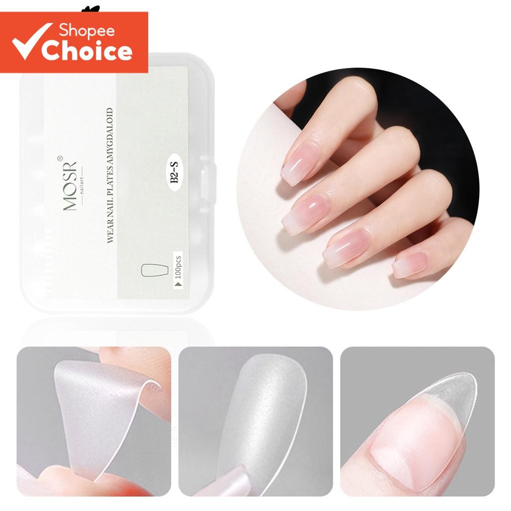 Monja 100PCS Matte เล็บปลอม Frosted Almond Coffin สแควร์รูปไข่เต็มรูปแบบกดบนเล็บปลอมเคล็ดลับ Extension DIY เล็บเครื่องมือสะดวกพกพา Boxed Travel Funds
