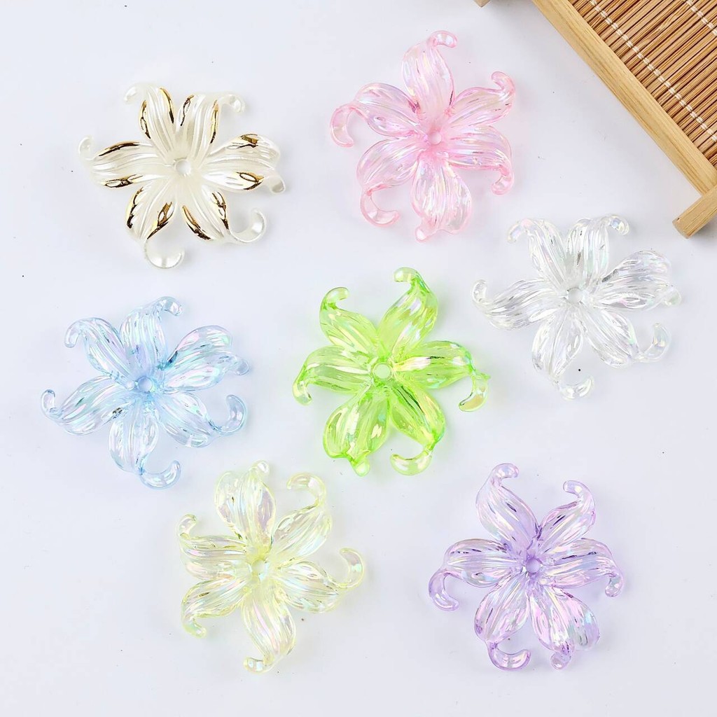 10 ชิ้นโปร่งใส AB Phoenix ดอกไม้ iris อะคริลิคกลางหลุมกลีบขนาดใหญ่ DIY เครื่องประดับผมวัสดุ