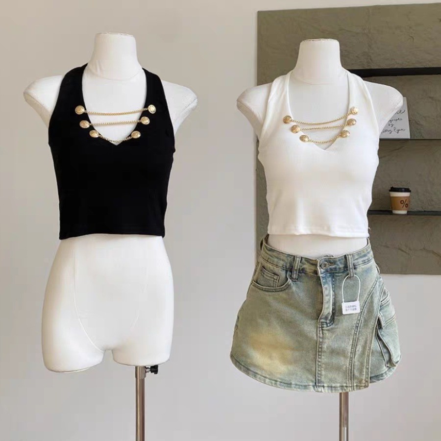 เซ็กซี่เซ็กซี่สาวร้อนโซ่ High-End Halter คอ Camisole Hollow Halter เซ็กซี่ปุ่มด้านในที่สวยงามกลับ To