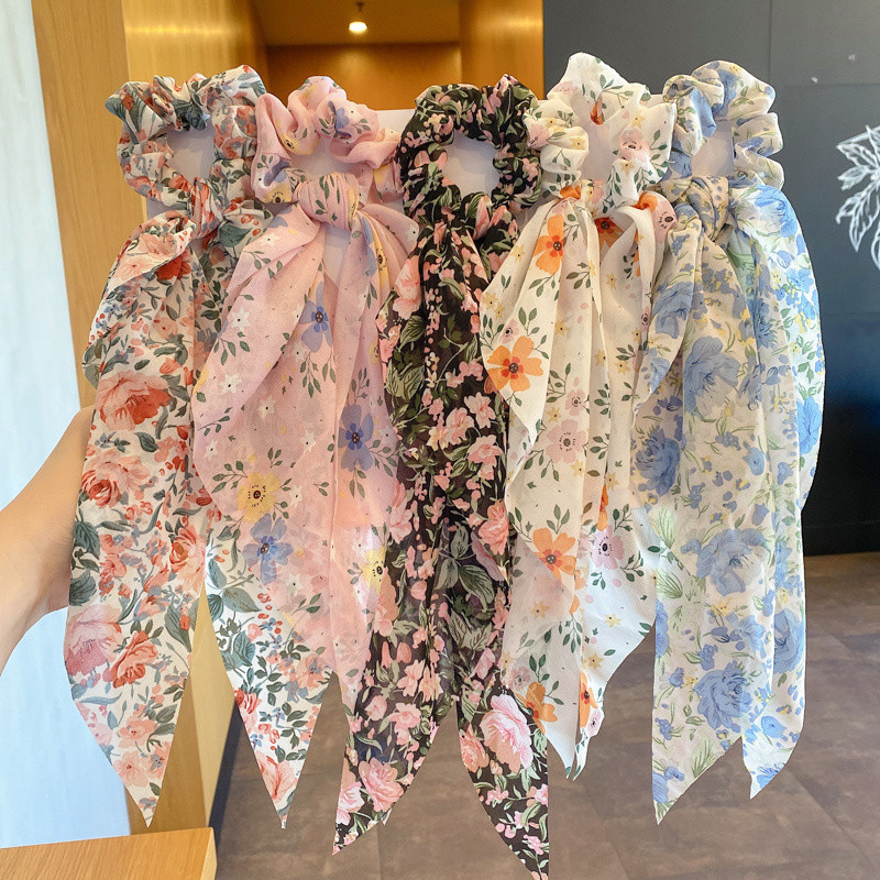 25 ยางรัดผมลายดอกไม้สไตล์ใหม่ ยางรัดผมลายดอกไม้จากผู้มีชื่อเสียงทางอินเทอร์เน็ต ผ้าพันคอ ยางรัดผม ยางรัดผมสำหรับผู้หญิง สินค้าเฉพาะจุด