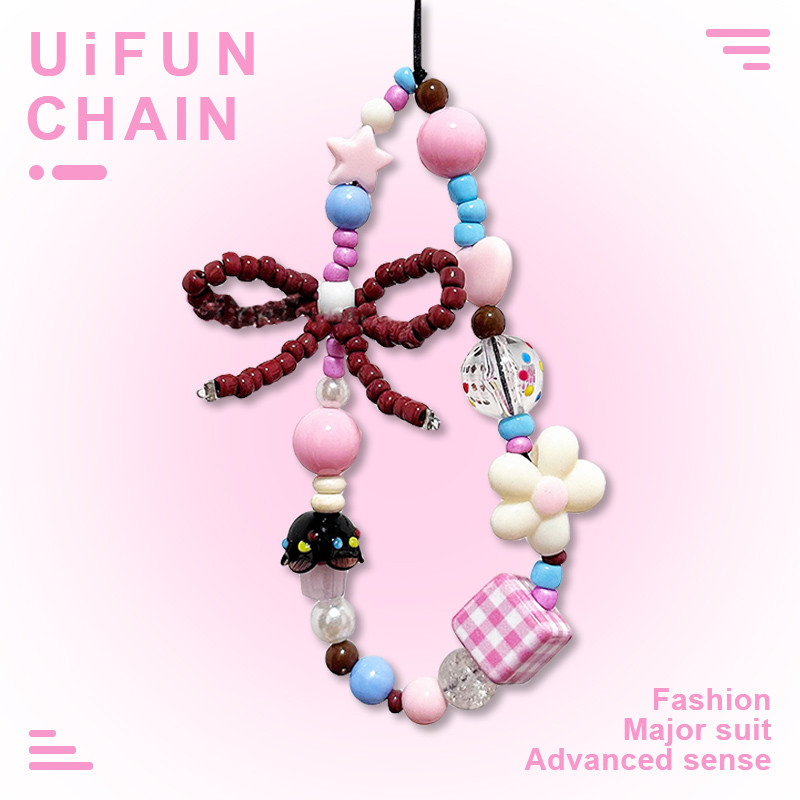 ขายร้อน Bowknot Flower Star Handmade ลูกปัดโซ่โทรศัพท์มือถือ Anti-Lost Lanyard เชือกสายคล้องเครื่องประดับอุปกรณ์เสริมกล้อง Charm พวงกุญแจสร้อยข้อมือ