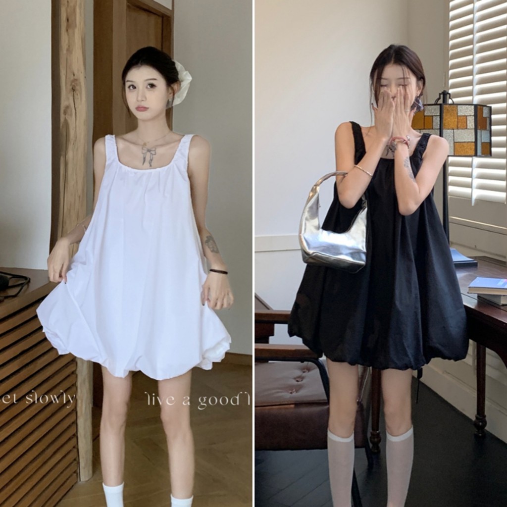 Bella shop 🎀ชุดเดรสน่ารักๆ ชุดเดรสสายเดี่ยว ✨สไตล์เกาหลีเรียบง่าย ดีไซน์เก๋ไก้และเซ็กซี่ ทรงหลวม สวมใส่สบาย