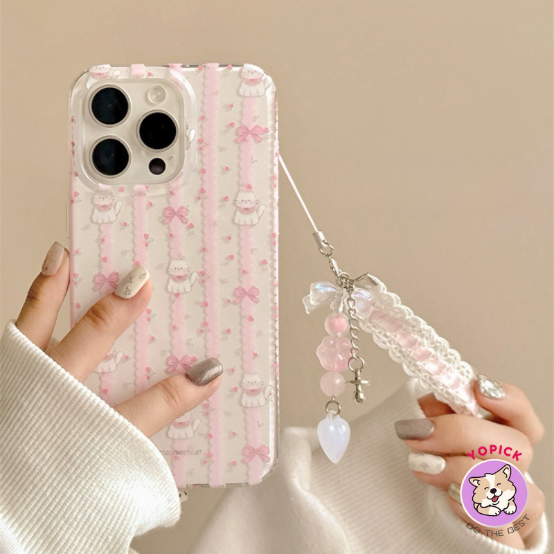 สําหรับ IPhone 11 12Pro 13 14Plus 15Pro Max 16Plus 16Pro XR XS Max 7 8Plus ดอกไม้ bow-tie แมวเคสโทรศัพท์สาวสร้างสรรค์ฝาครอบโทรศัพท์ BB