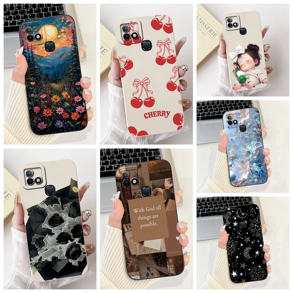 Infinix Hot 10i X659 กรณี Infinix สมาร์ท 5 Pro หรูหราแฟชั่นดอกไม้ Kawaii สาวน่ารักแมวกันกระแทก Shell