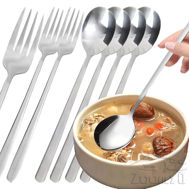 ช้อนซุปด้ามยาวเกาหลี-ร้านอาหารในครัวช้อนส้อมสแตนเลส-ภาชนะเกรดอาหาร