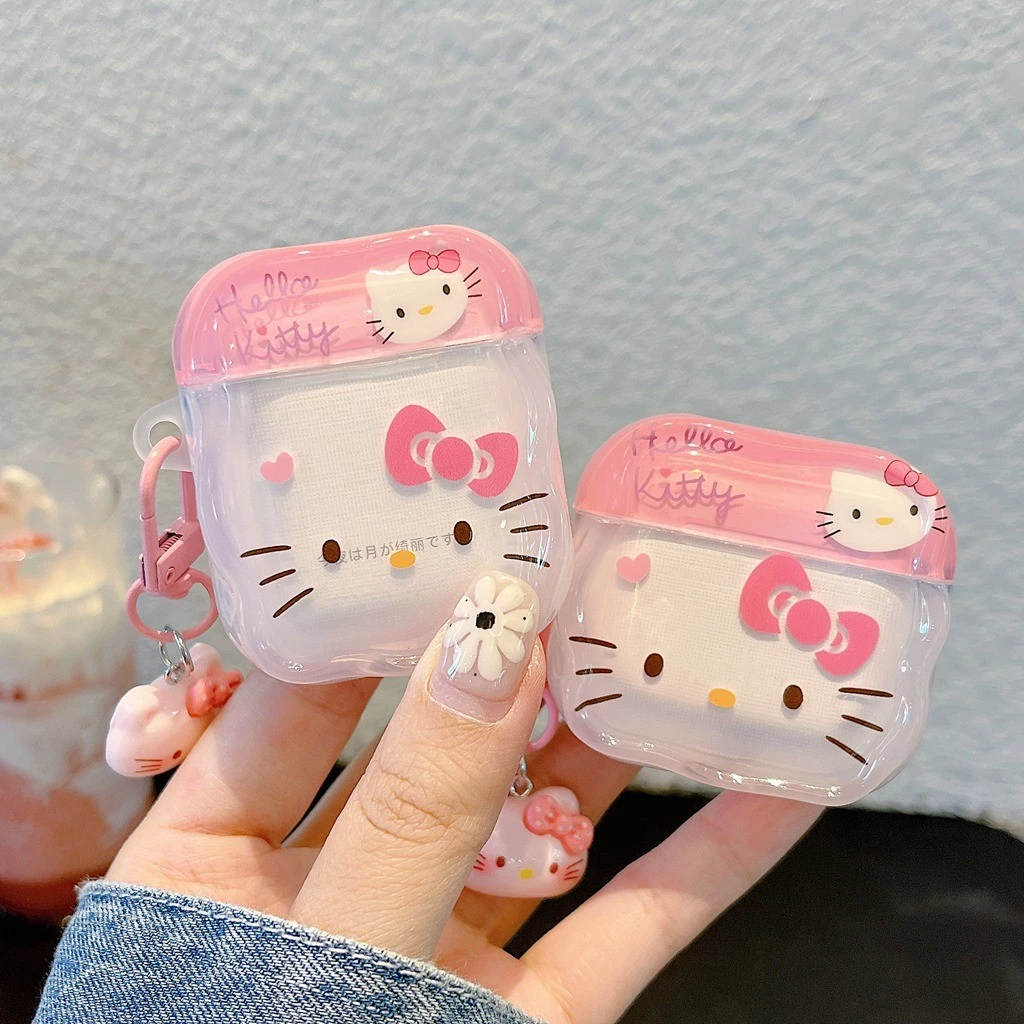 เคสหูฟังสําหรับ แอร์พอด 4 มือโปร 3 2 1 สีชมพูหวานลายคิตตี้นุ่ม ทีพียู ขอบคลื่นกันกระแทกบลูทูธไร้สายหูฟังฝาครอบป้องกันเปลือกที่มีจี้ป้องกันการสูญ thumbnail 4