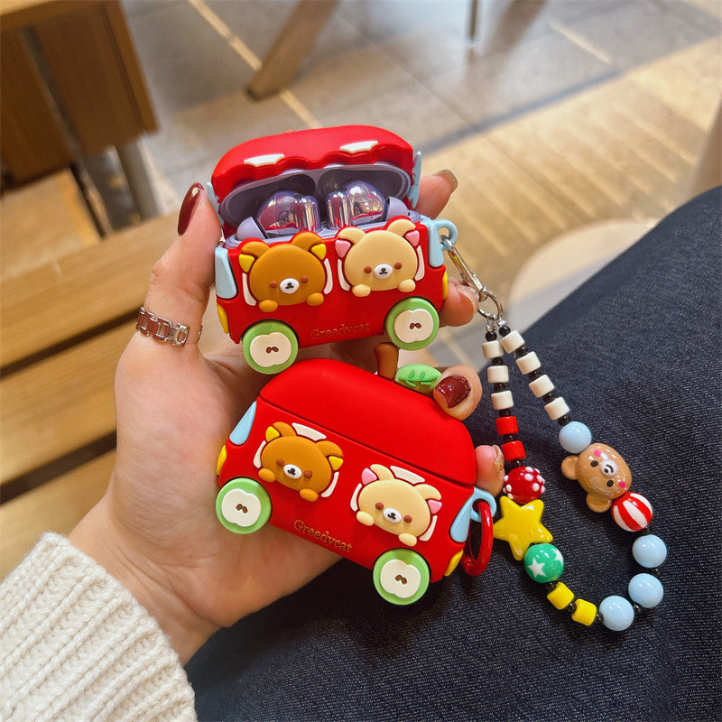 Huawei freeclip SE2 SE3 เคสป้องกันการ์ตูนหมีง่ายรถ freebuds5i 6i เคสป้องกันเคสนิ่มสีแดง AirPods4 เคสหูฟังเคสป้องกันการตก mi buds6pro