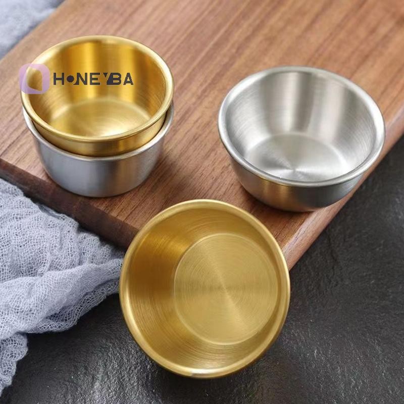 <Honeyby> ชามจิ้มซอส 304 สแตนเลสจุ่มถ้วยรอบจานซอส 50/60ml Mini Reusable Seasoning Cups ถ้วยจุ่ม Nice