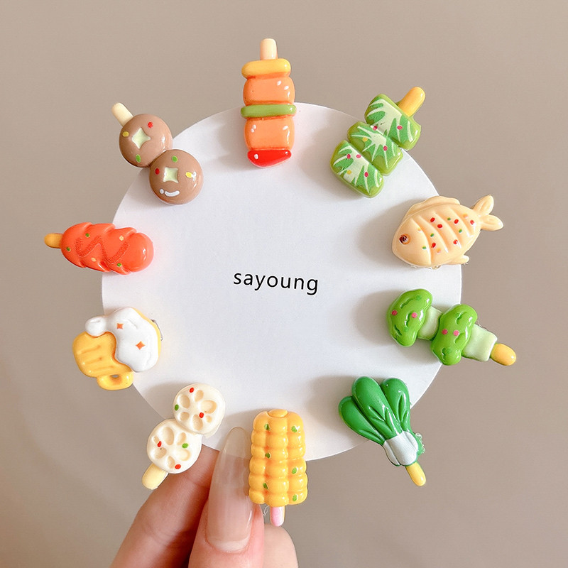 10ชิ้นบาร์บีคิวเสียบไม้กิ๊บฤดูร้อนลายการ์ตูนสร้างสรรค์สำหรับอุปกรณ์ผม