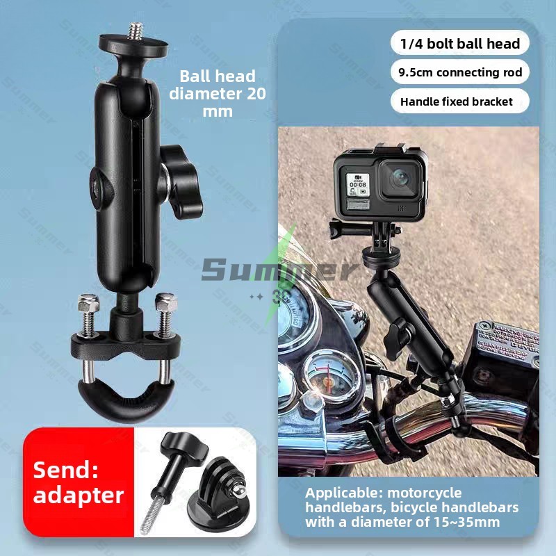 ขายึดกล้องติดรถจักรยานยนต์และจักรยาน 360° พร้อมขาตั้งโลหะ 1/4 สำหรับ GoPro Hero13/12/11/10/9 สำหรับ DJI Action Cameras