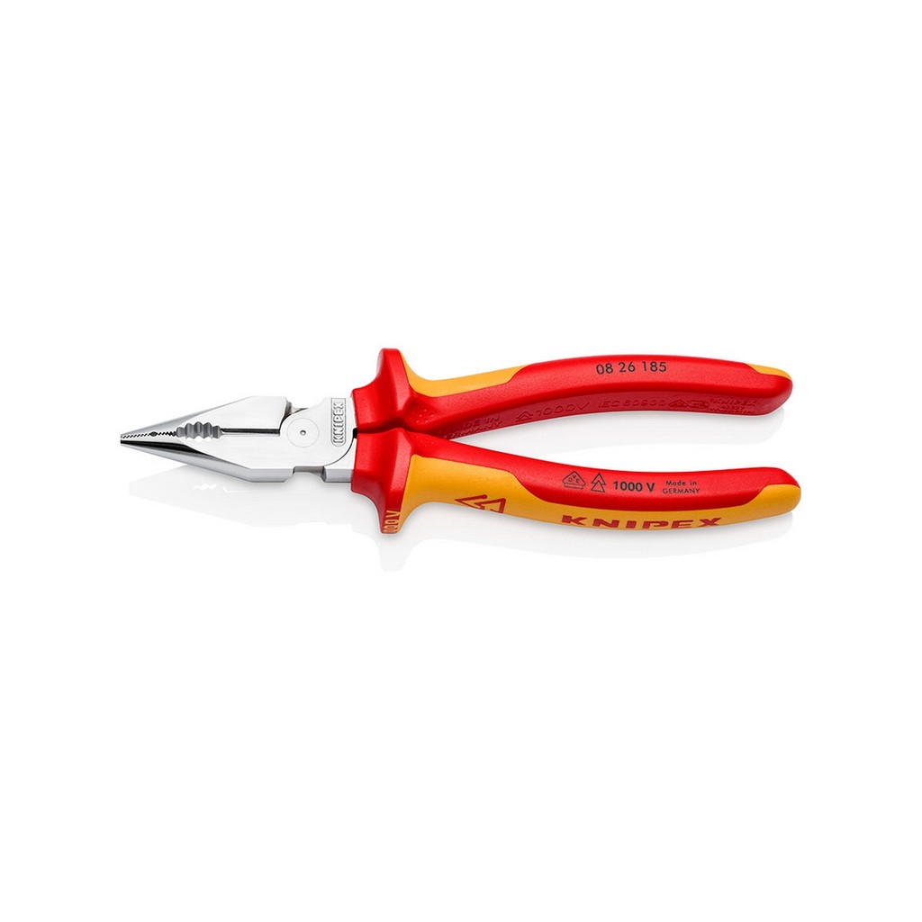 KNIPEX คีมรวมปากแหลม เคลือบโครม ด้ามVDE ขนาด 145 มม. รหัส 08 26 185 (คะนิเพค)