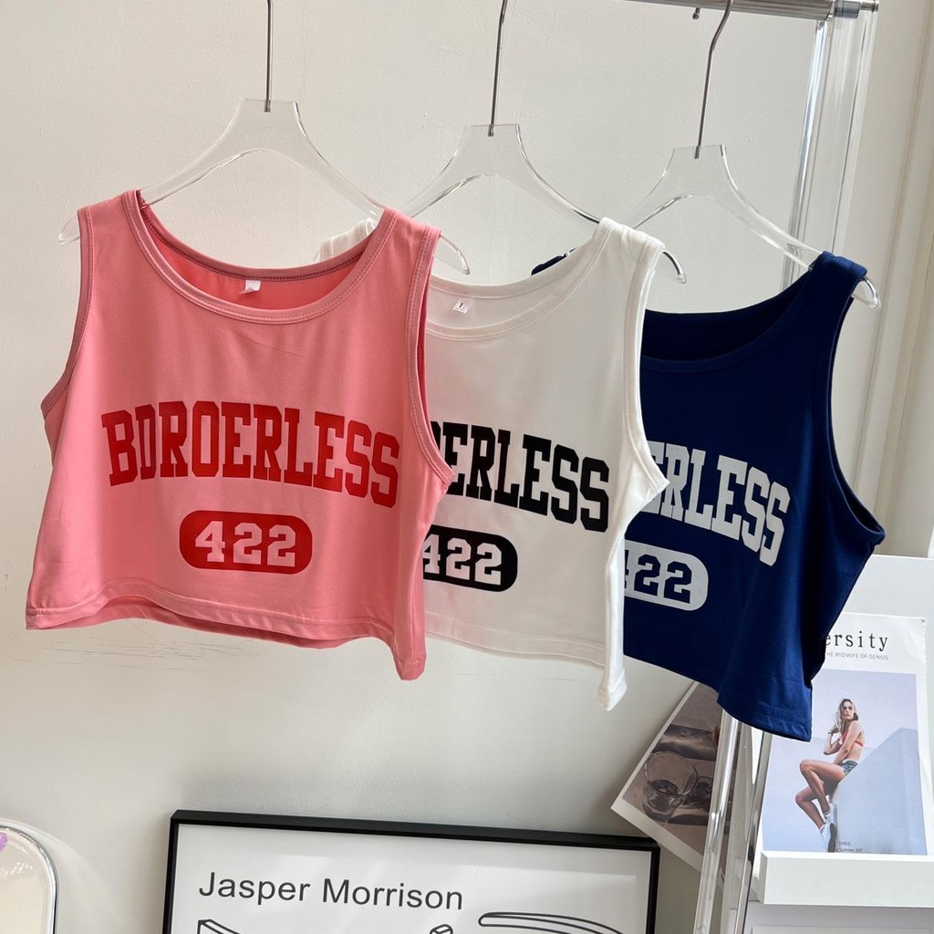 77UNI เสื้อกล้ามครอปสกรีนอก 442 ทรงหลวม Tank 5963 เสื้อครอป Oversize เสื้อยืดผู้หญิง เสื้อกล้าม เสื้อ baby tee