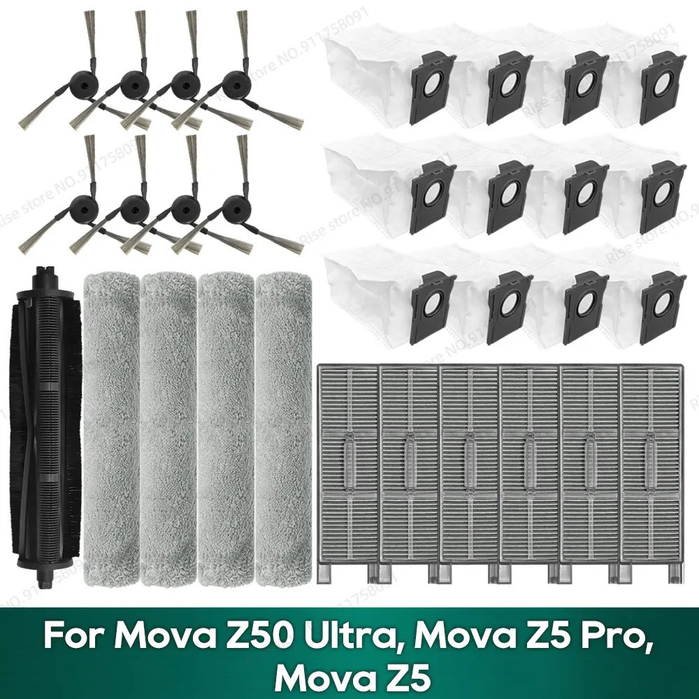 เข้ากันได้กับ Mova Z50 Ultra, Mova Z5 Pro, Mova Z5 อุปกรณ์เสริม Tricut แปรง Hepa กรองแปรงด้านข้างถุงเก็บฝุ่นอะไหล่