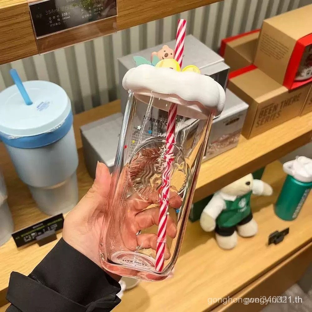 Breeze Cup [ในสต็อก] Starbucks 2025 เนื่องจากชุดวันวาเลนไทน์ถ้วยแก้วรูปหัวใจถ้วยฟาง MARL