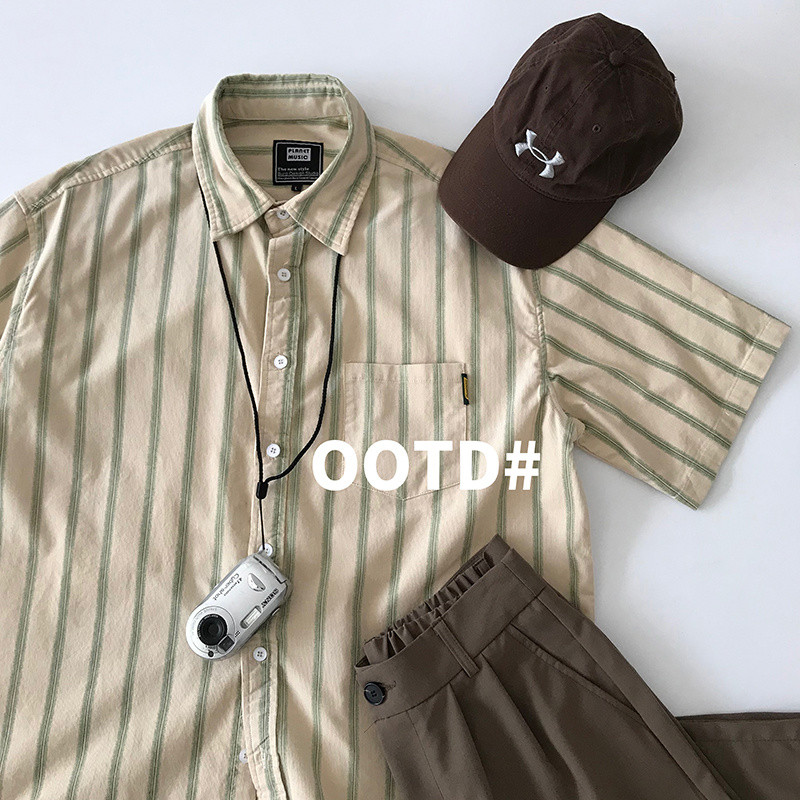 ฤดูร้อนญี่ปุ่นย้อนยุคแขนสั้นเสื้อคู่พิเศษสำหรับผู้ชาย อินเทรนด์และสวมใส่ง่าย เหมาะสำหรับนักเรียน