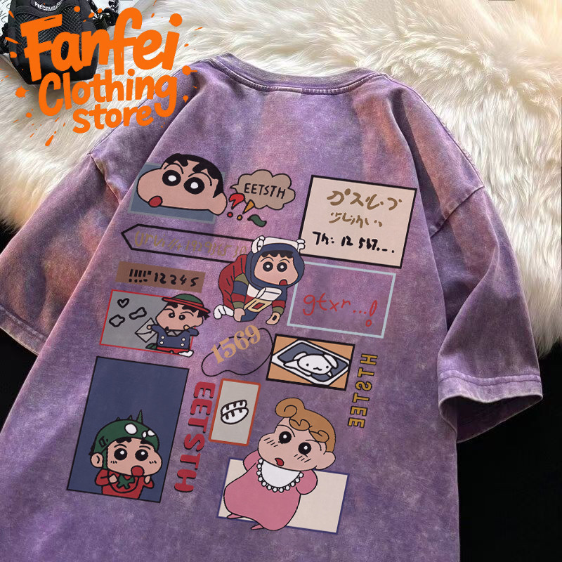 (จัดส่งตลอด 24 ชั่วโมง)Fanfei Crayon Shinshin เสื้อยืดลายการ์ตูนน่ารัก 100% Cotton