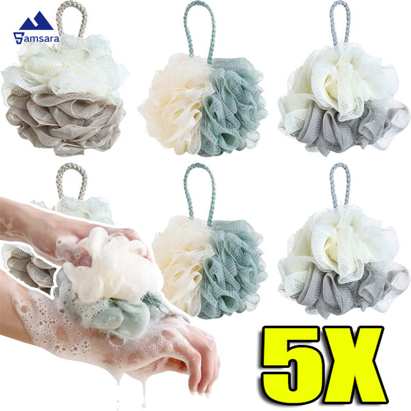 5 ชิ้น Two-Tone Mesh Shower Ball - Scrub Bath Ball with Foam Mesh - for Body Cleaning & Exfoliating - Shower Wash Accessory