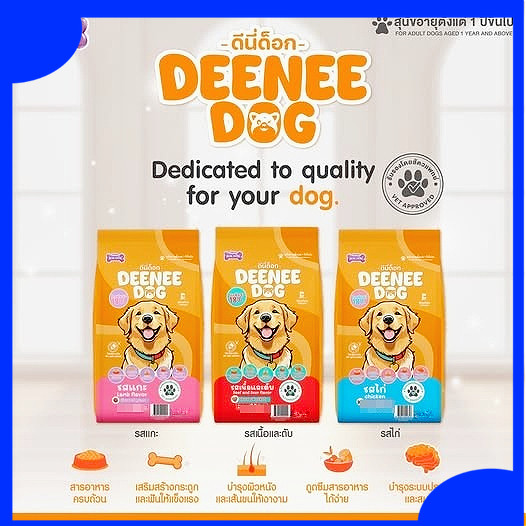 Deenee Dog อาหารสุนัข ดีนี่ด๊อก อาหารเม็ดสำหรับสุนัขโต ราคาประหยัด 1 Kg.