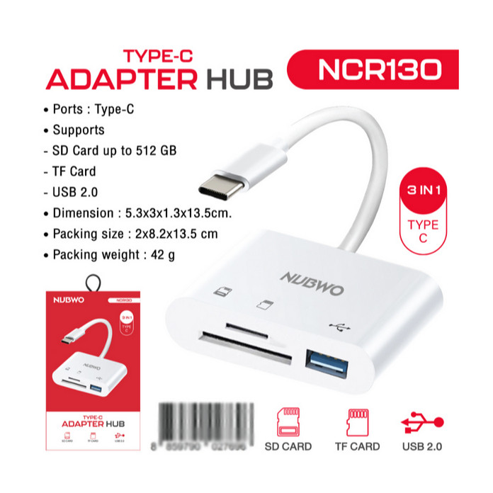 NUBWO NCR130 3 IN 1 TYPE-C USB HUB รองรับ SD Card/TF Card/USB รับความจุได้ถึง 512GB
