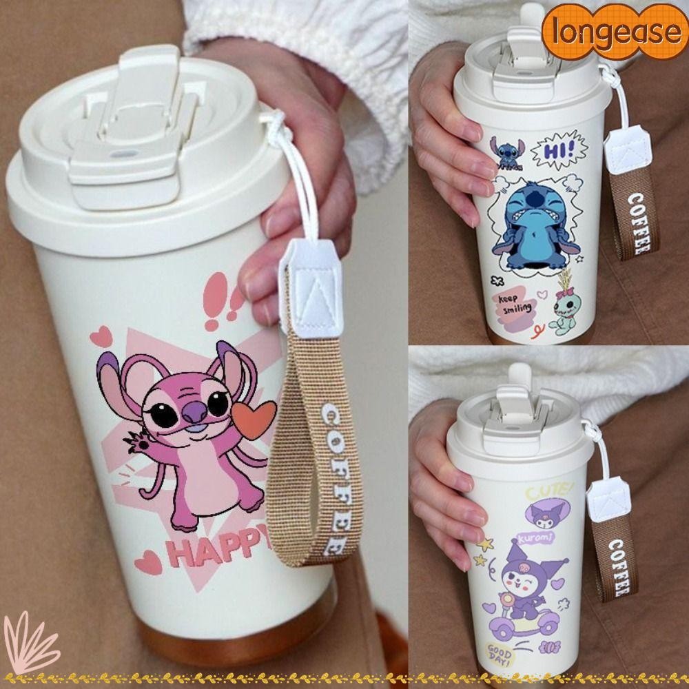 [จัดส่งภายในระบบ] ถ้วยเก็บความร้อนการ์ตูน LONGE,ถ้วยกาแฟสติชสแตนเลสดิสนีย์,ของขวัญที่ใช้งานได้จริงชั้นวางสองชั้นพร้อมที่จับถ้วยฉนวนเดินทาง แก้วน้ำเก็บความเย็น