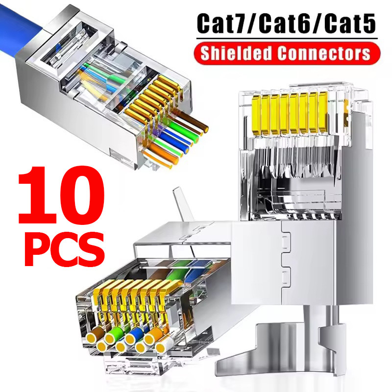 Cat5 Cat6 Cat7 ผ่านการโล่ปลั๊กโมดูลาร์ RJ45 - ขั้วต่อเครือข่ายปลาย RJ45 ชุบทอง