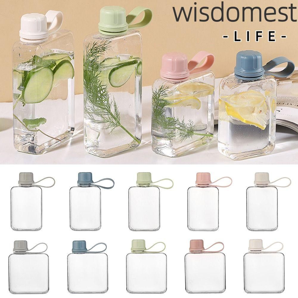 ขวดน้ํา WISDOMEST, ถ้วยน้ําสี่เหลี่ยมผืนผ้าหลากสี, กาต้มน้ํากีฬาโปร่งใสแบนพลาสติกแบบพกพากีฬากลางแจ้ง