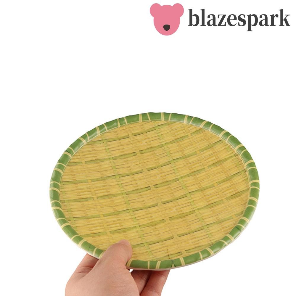 BLAZESPARK หม้อร้อนจานผัก,เมลามีนหลายสไตล์จานบาร์บีคิว,สีเขียวสร้างสรรค์เลียนแบบไม้ไผ่ทอผ้าจานเสิร์ฟบ้าน