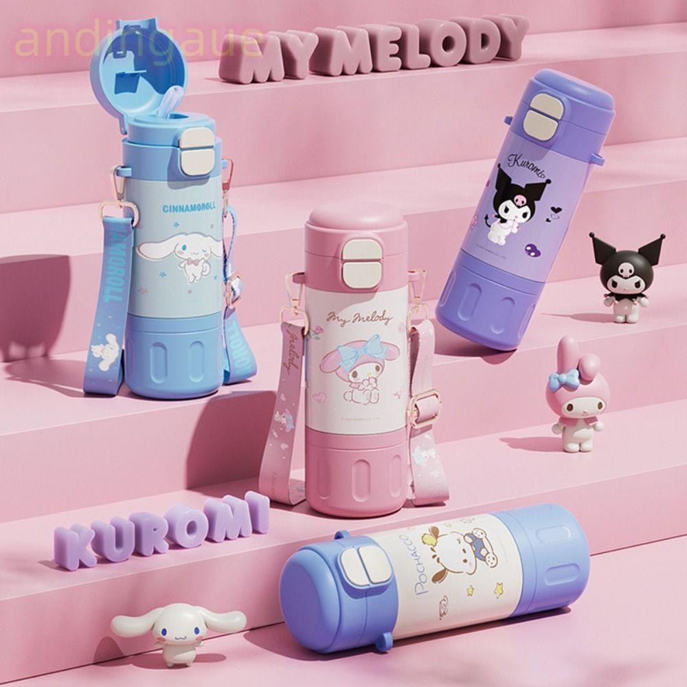 SANRIO อันนิน กระติกน้ําสูญญากาศ, ถ้วยฉนวนความจุขนาดใหญ่ 480มล, แก้วเก็บความร้อน ซานริโอ สแตนเลสเมโลดี้สําหรับเด็กชายและเด็กหญิง